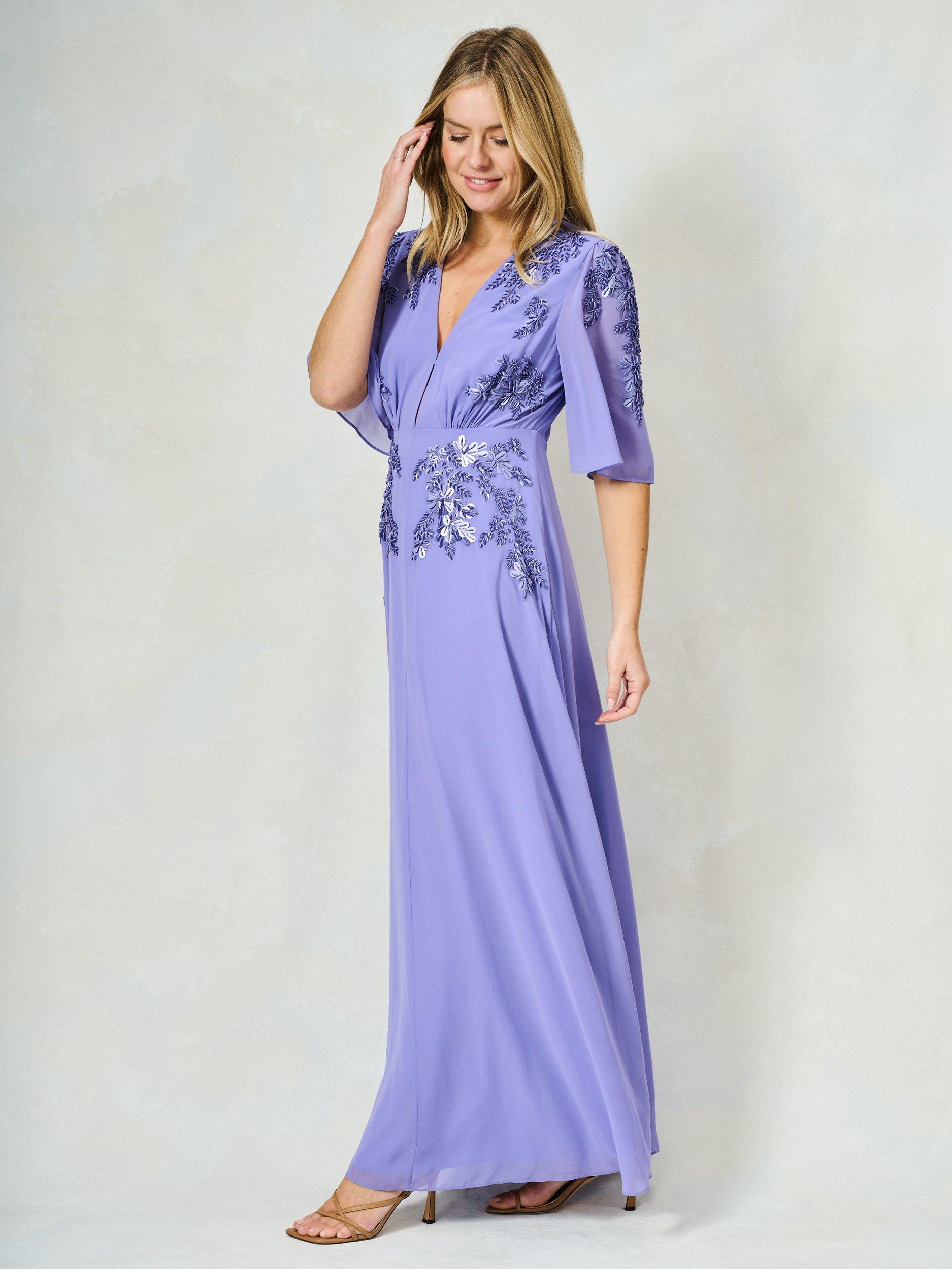 Product image 3 of 6, which shows Hope & Ivy The Hartley Floral Embellished Maxi Dress, Purple Periwinkle, 8