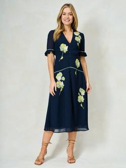 Hope & Ivy The Ingrid Floral Embroidered Midi Dress, Navy Multi, Navy Multi