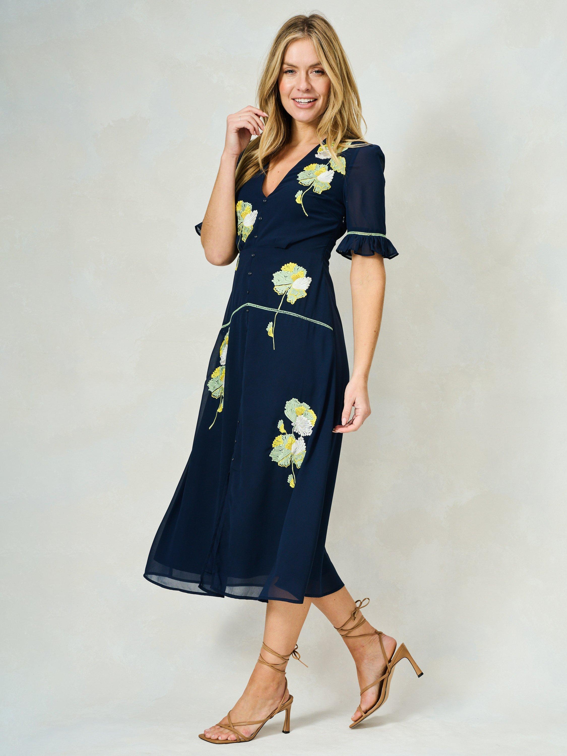 Product image 2 of 5, which shows Hope & Ivy The Ingrid Floral Embroidered Midi Dress, Navy Multi, 8