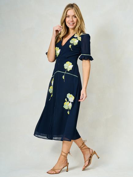 Hope & Ivy The Ingrid Floral Embroidered Midi Dress, Navy Multi - view 2, Navy Multi