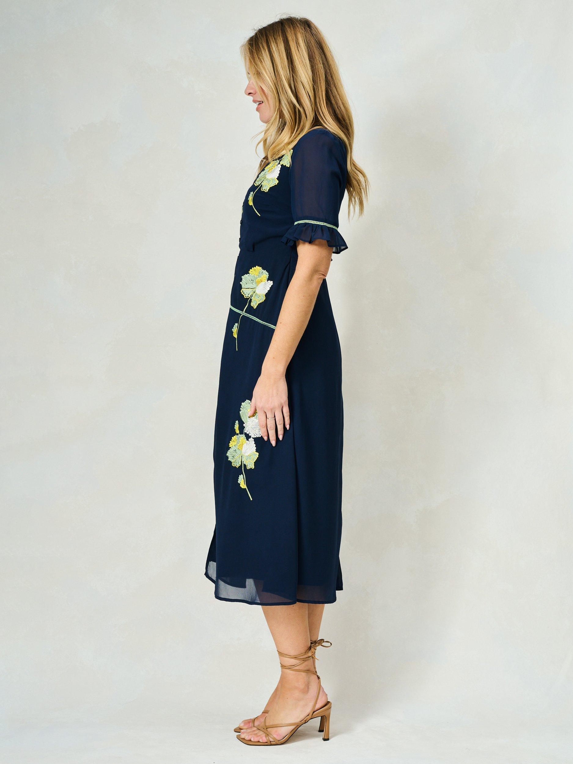 Product image 3 of 5, which shows Hope & Ivy The Ingrid Floral Embroidered Midi Dress, Navy Multi, 8