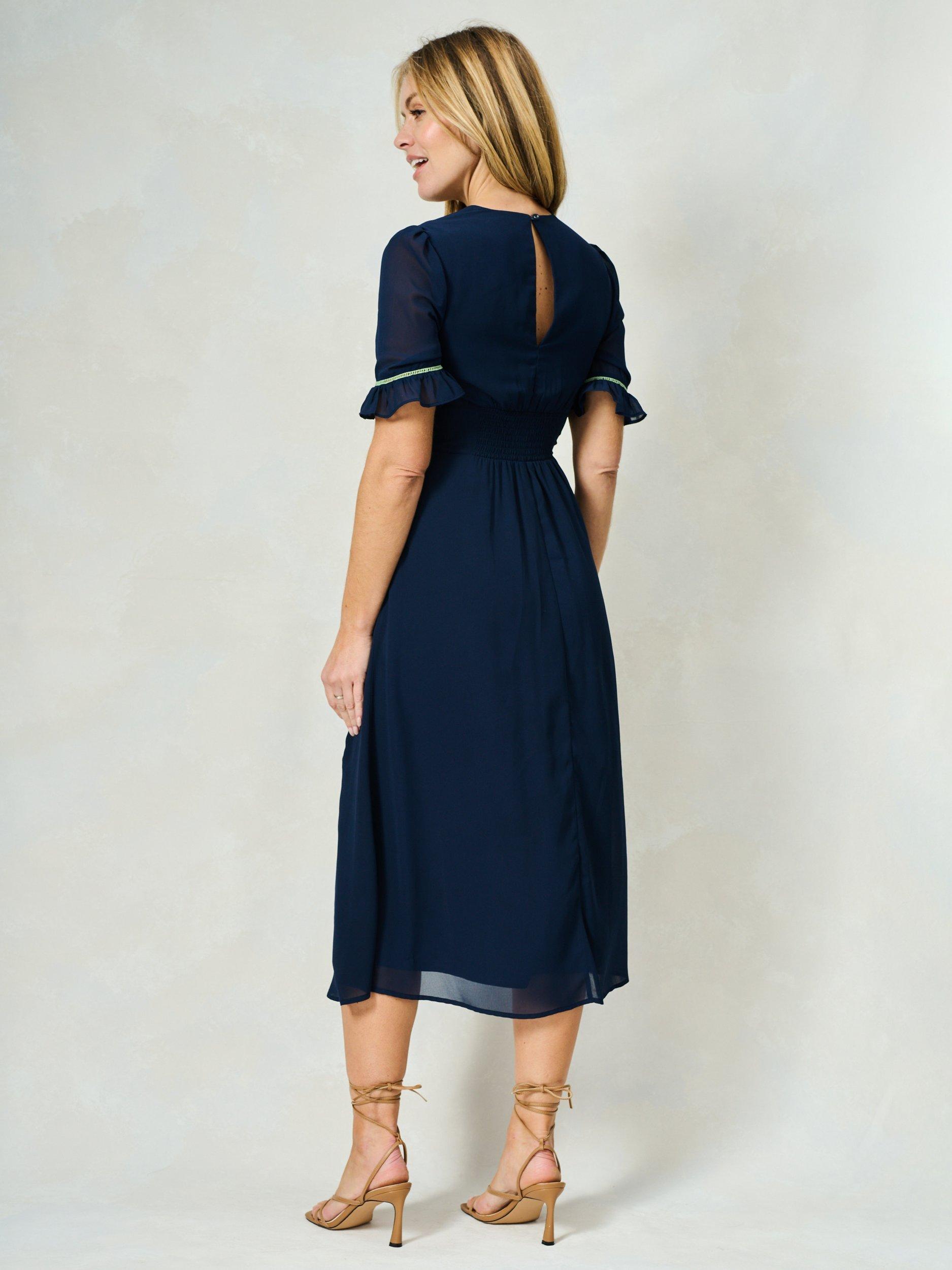 Product image 4 of 5, which shows Hope & Ivy The Ingrid Floral Embroidered Midi Dress, Navy Multi, 8