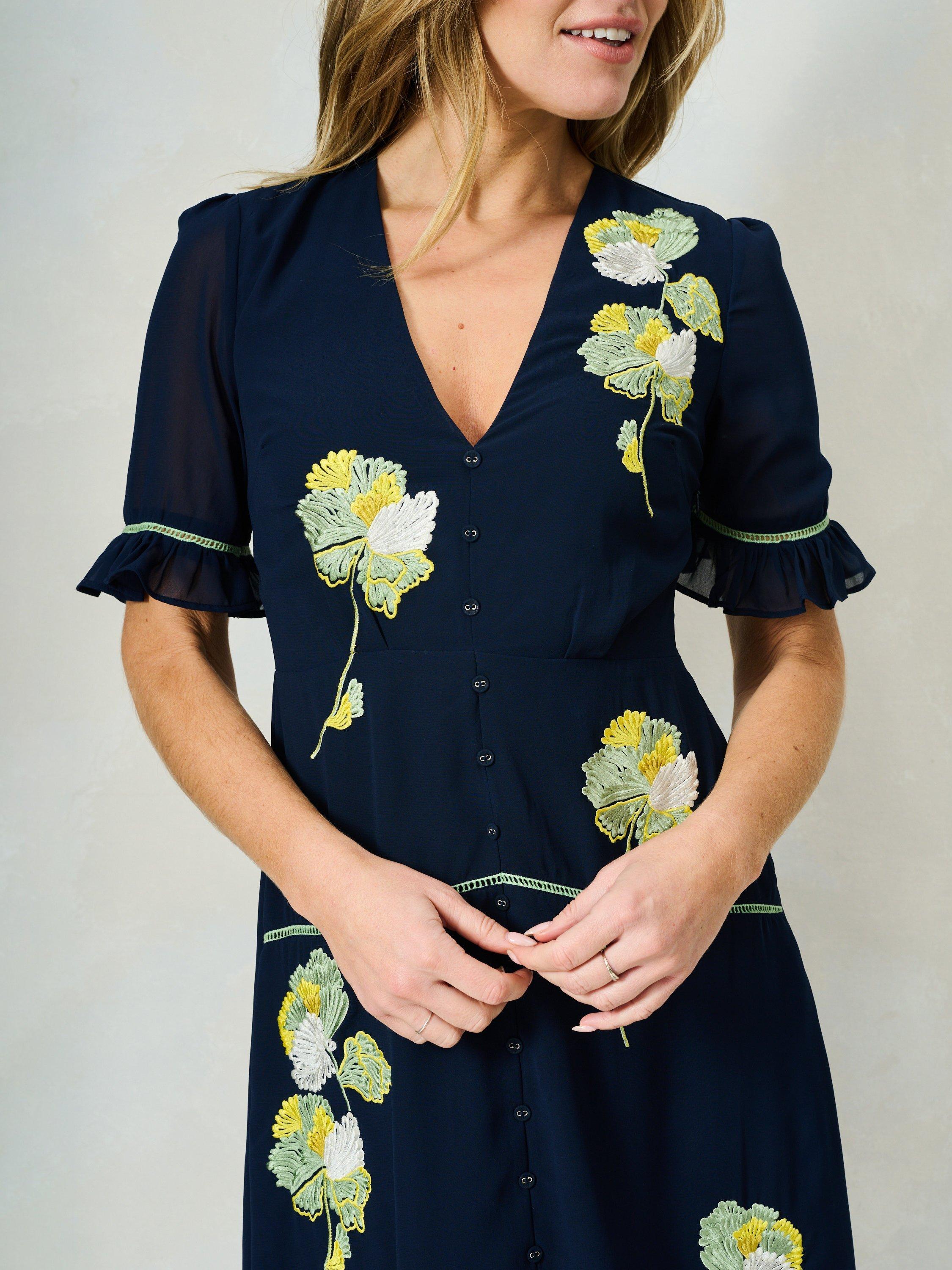 Product image 5 of 5, which shows Hope & Ivy The Ingrid Floral Embroidered Midi Dress, Navy Multi, 8
