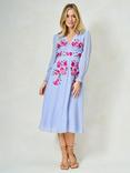 Hope & Ivy The Isabel Embroidered Floral Dress, Light Blue And Pink