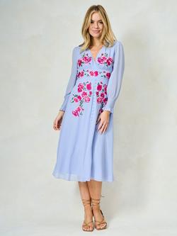 Hope & Ivy The Isabel Embroidered Floral Dress, Light Blue And Pink, Light Blue And Pink