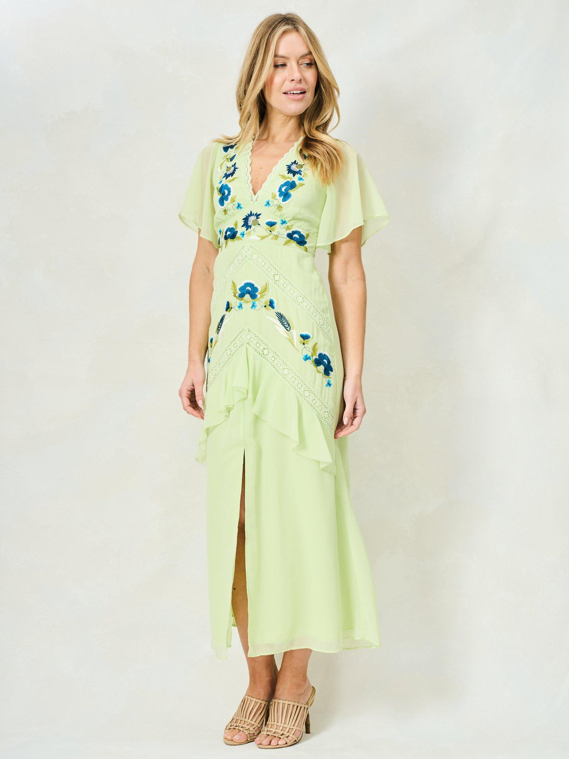 Product image 2 of 7, which shows Hope & Ivy The Ivanna Embroidered Lace Georgette Maxi Dress, Green Multi, 6