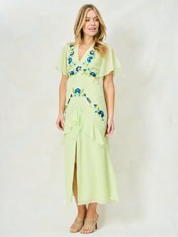 Hope & Ivy The Ivanna Embroidered Lace Georgette Maxi Dress, Green Multi - view 2, Green Multi