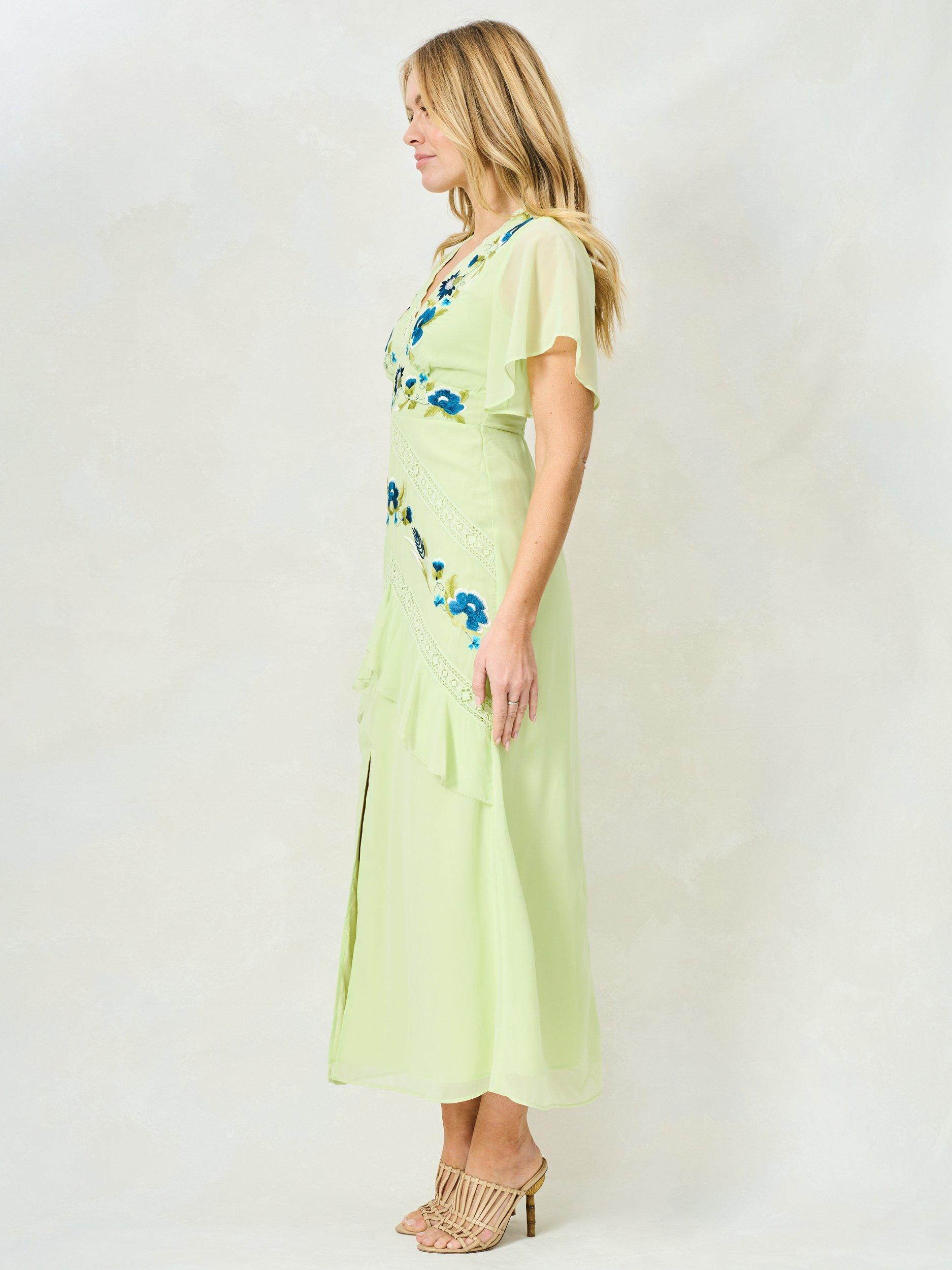 Product image 4 of 7, which shows Hope & Ivy The Ivanna Embroidered Lace Georgette Maxi Dress, Green Multi, 6