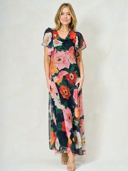 Hope & Ivy The Jean Floral Georgette Cowl Neck Maxi Dress, Navy Multi, Navy Multi