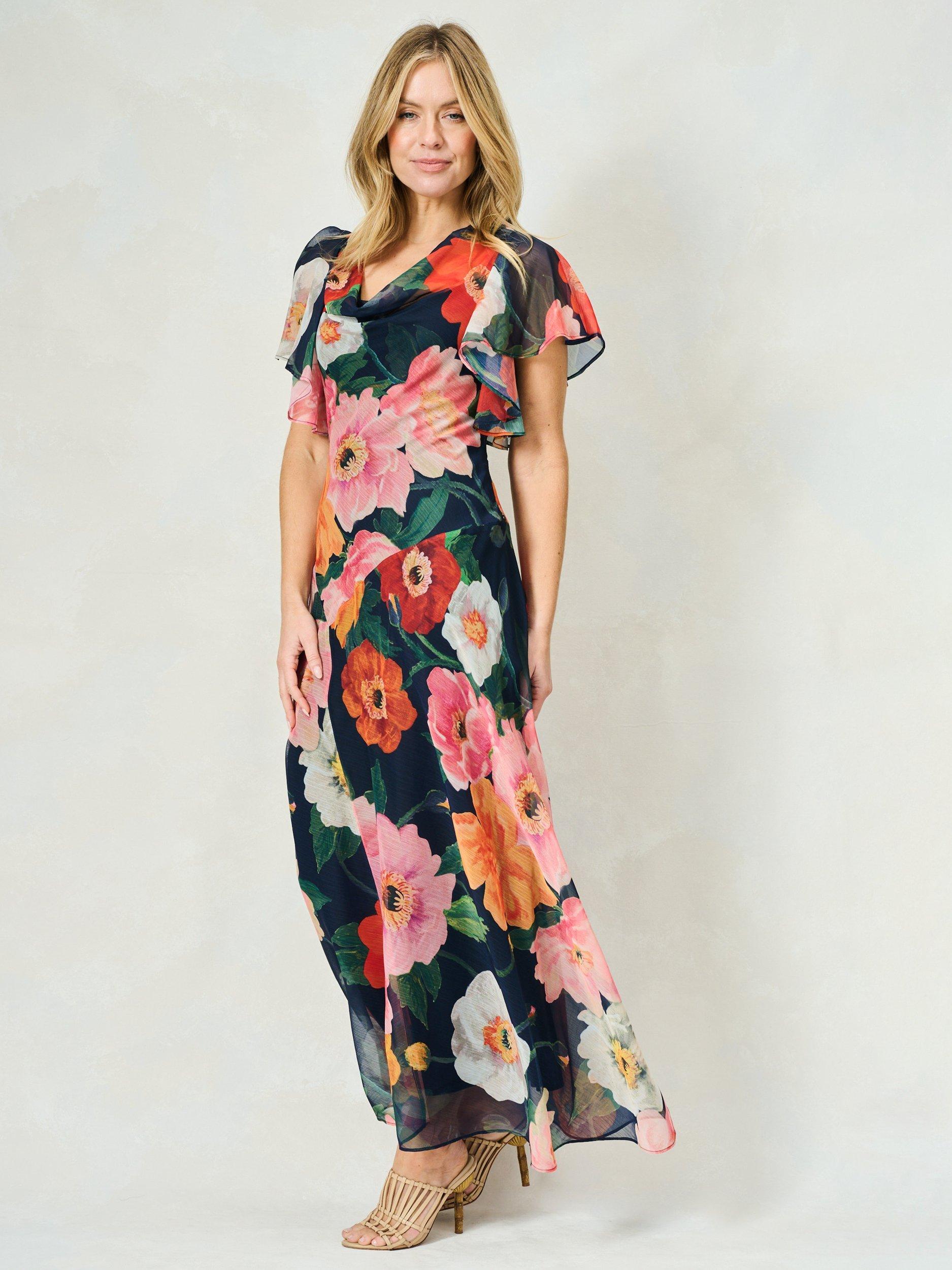 Product image 2 of 5, which shows Hope & Ivy The Jean Floral Georgette Cowl Neck Maxi Dress, Navy Multi, 8