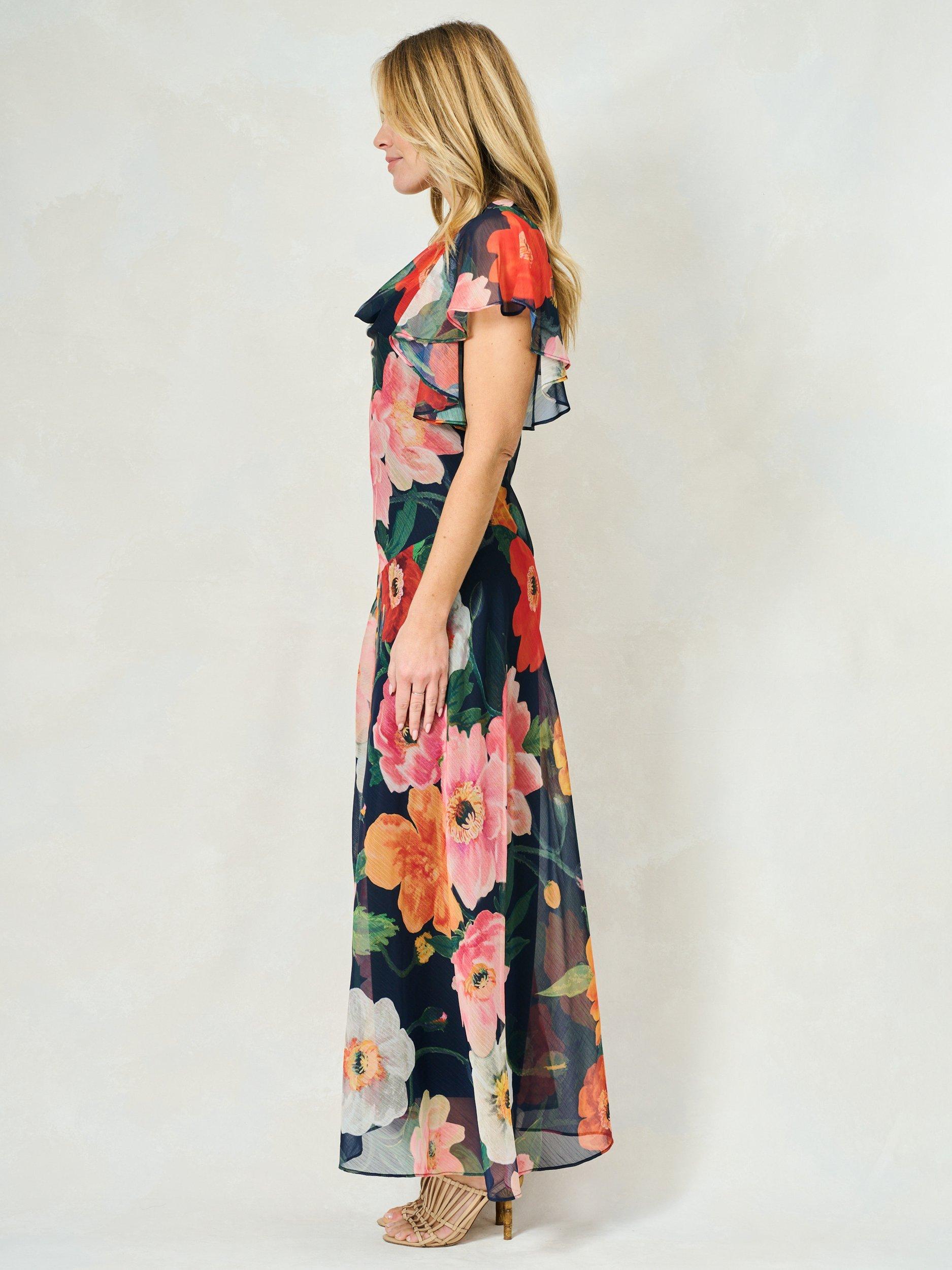 Product image 3 of 5, which shows Hope & Ivy The Jean Floral Georgette Cowl Neck Maxi Dress, Navy Multi, 8