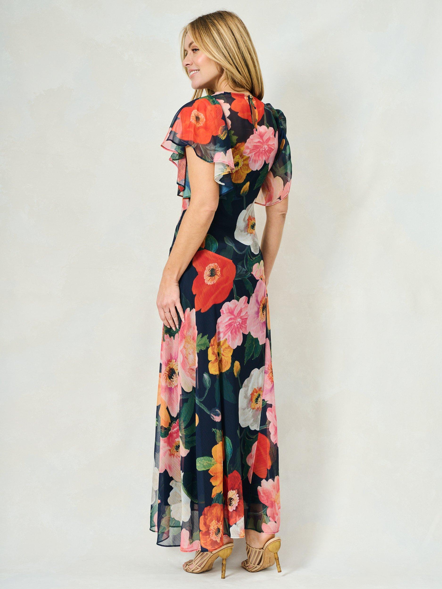 Product image 4 of 5, which shows Hope & Ivy The Jean Floral Georgette Cowl Neck Maxi Dress, Navy Multi, 8