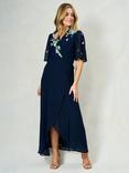 Hope & Ivy The Jillian Sequin Floral Embellished Wrap Dress, Navy/Multi