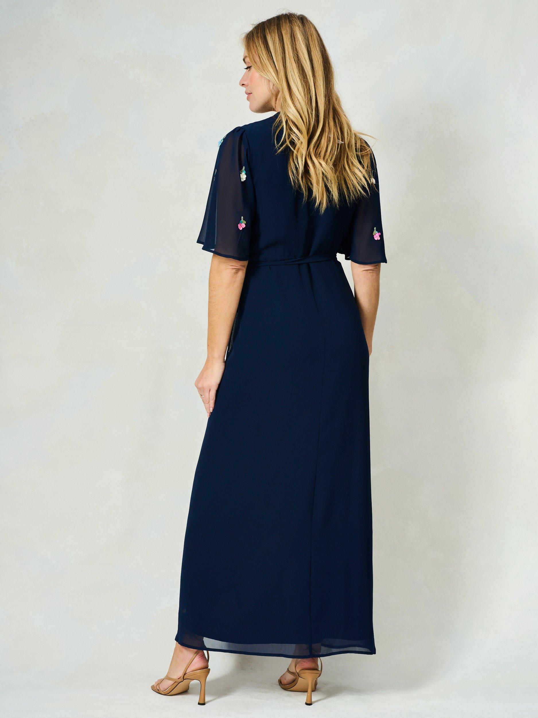 Product image 4 of 5, which shows Hope & Ivy The Jillian Sequin Floral Embellished Wrap Dress, Navy/Multi, 6