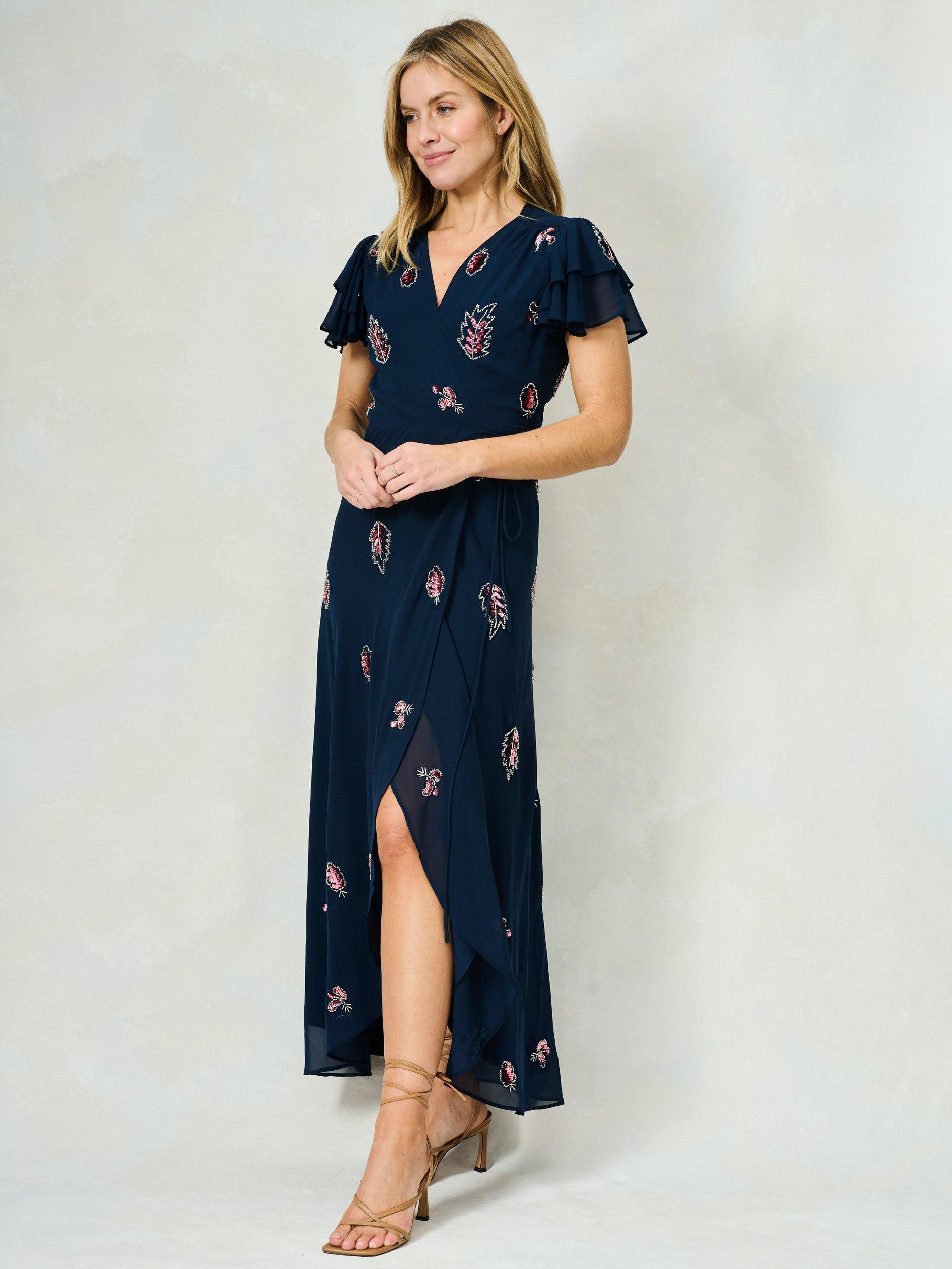 Product image 1 of 5, which shows Hope & Ivy The Joslin Embellished Wrap Dress, Navy, 8