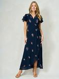 Hope & Ivy The Joslin Embellished Wrap Dress, Navy