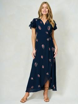 Hope & Ivy The Joslin Embellished Wrap Dress, Navy - view 2, Navy
