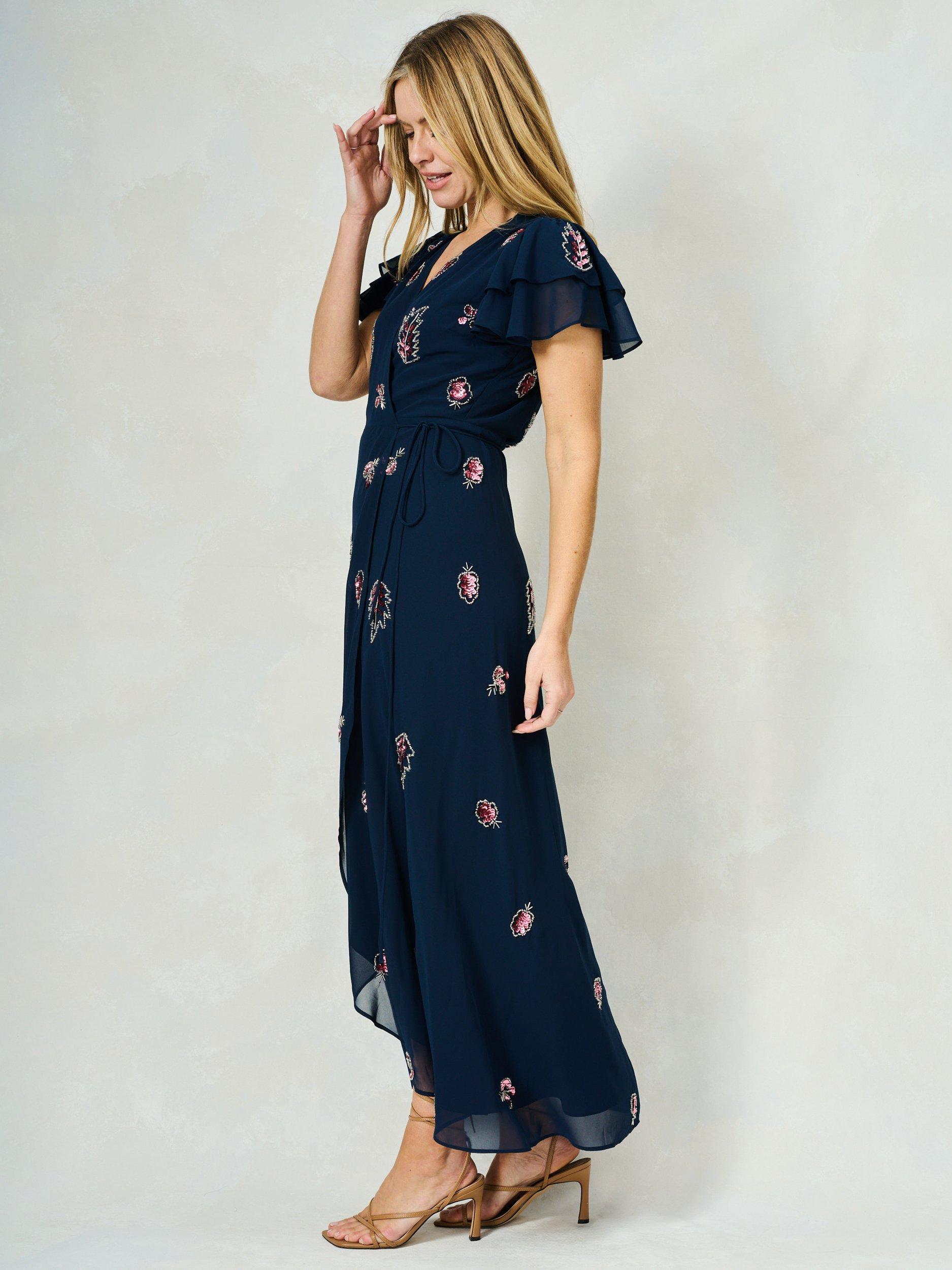 Product image 3 of 5, which shows Hope & Ivy The Joslin Embellished Wrap Dress, Navy, 8