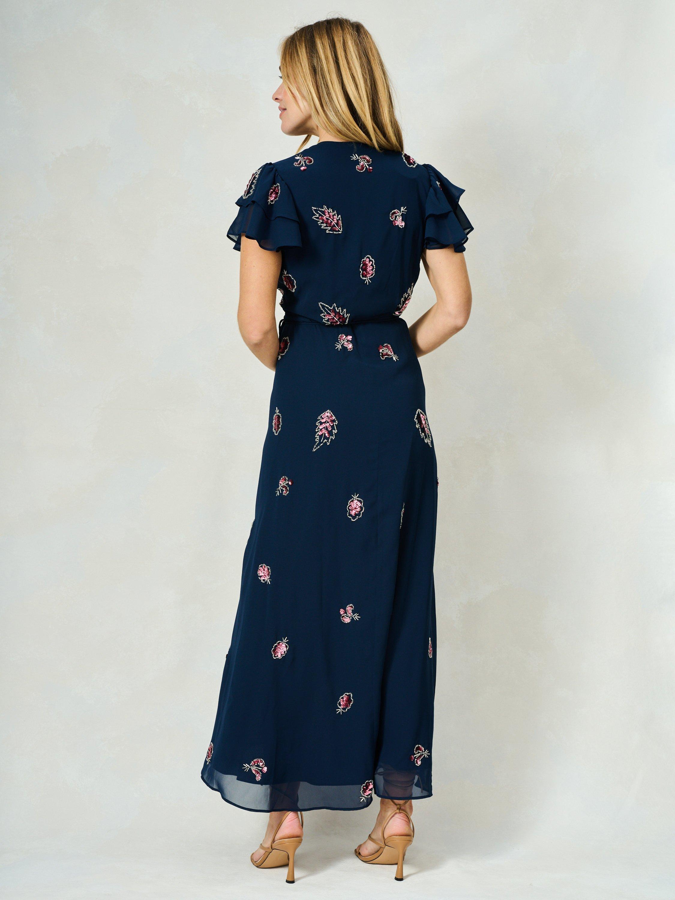 Product image 4 of 5, which shows Hope & Ivy The Joslin Embellished Wrap Dress, Navy, 8