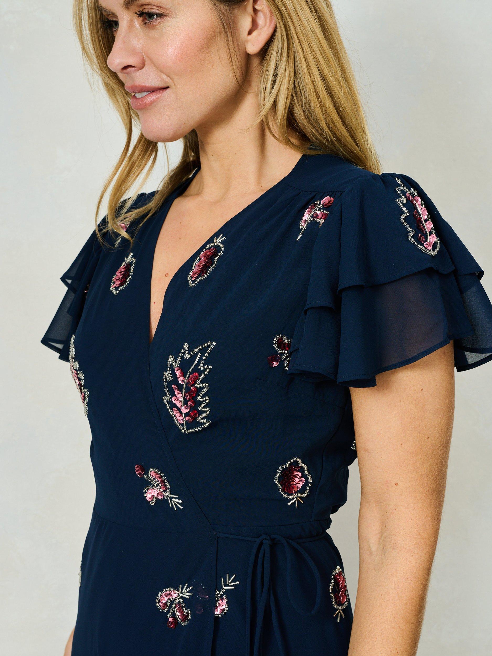 Product image 5 of 5, which shows Hope & Ivy The Joslin Embellished Wrap Dress, Navy, 8