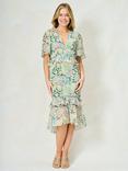 Hope & Ivy The Karina Floral Ruffle Tea Dress, Green/Multi