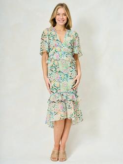 Hope & Ivy The Karina Floral Ruffle Tea Dress, Green/Multi, Green/Multi