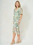 Hope & Ivy The Karina Floral Ruffle Tea Dress, Green/Multi