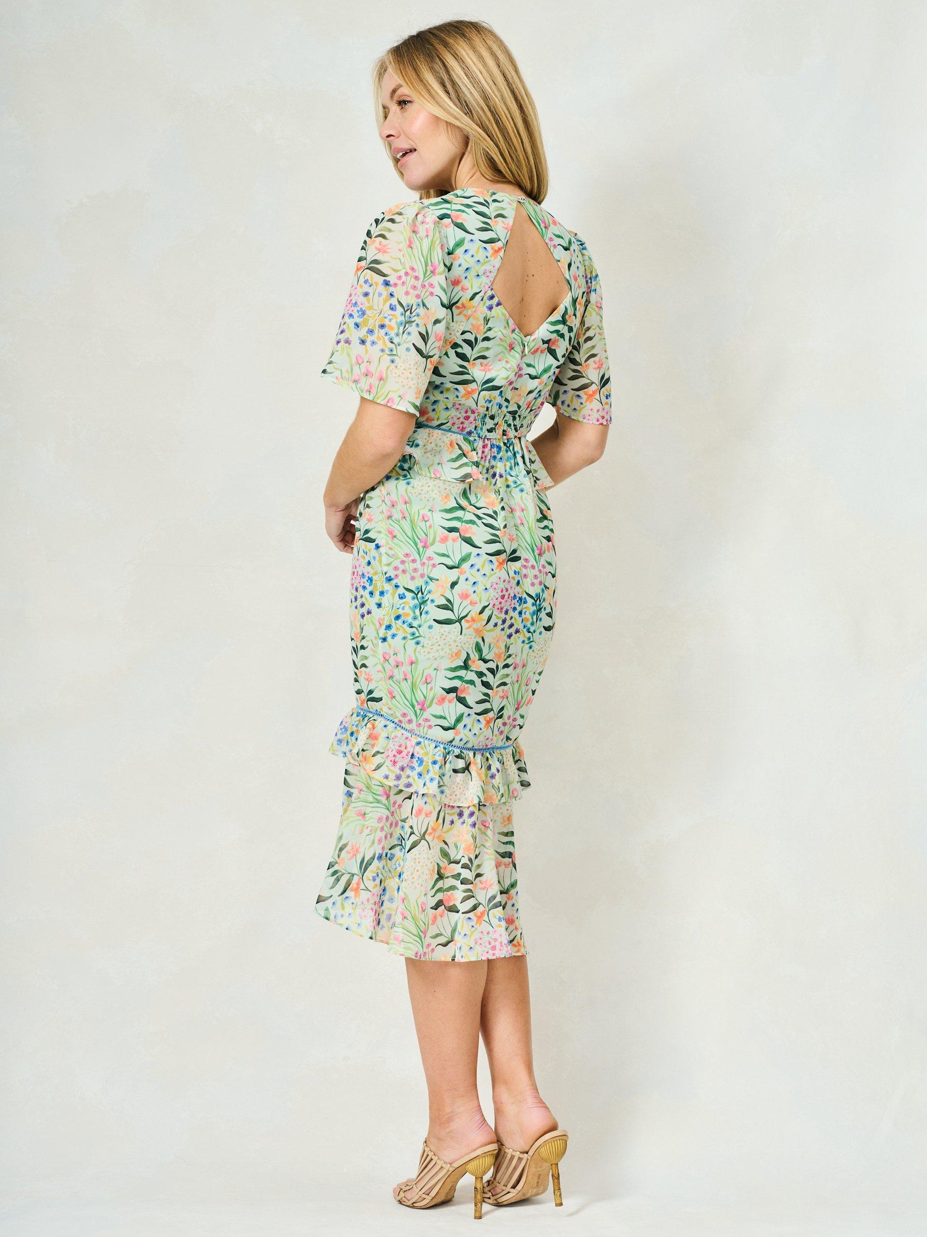 Product image 4 of 5, which shows Hope & Ivy The Karina Floral Ruffle Tea Dress, Green/Multi, 8