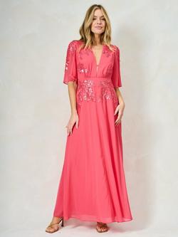 Hope & Ivy The Kemi Floral Embellished Plunge Maxi Dress, Coral, Coral