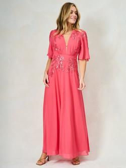 Hope & Ivy The Kemi Floral Embellished Plunge Maxi Dress, Coral - view 2, Coral