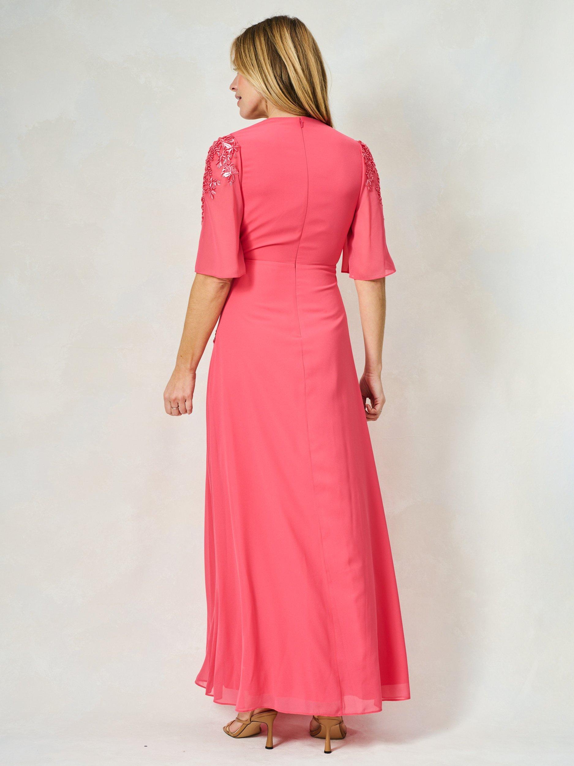 Product image 4 of 6, which shows Hope & Ivy The Kemi Floral Embellished Plunge Maxi Dress, Coral, 8