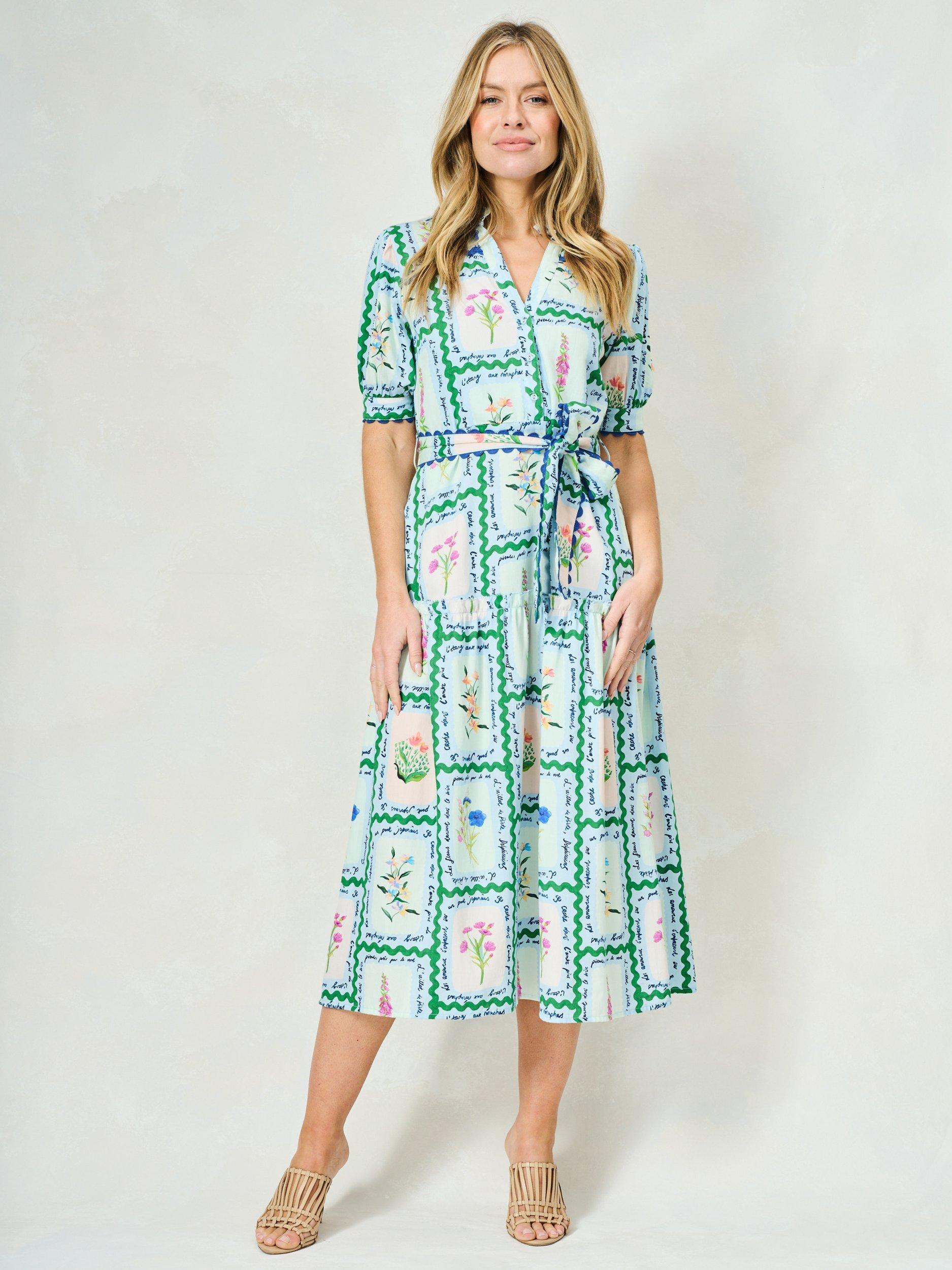 Product image 1 of 6, which shows Hope & Ivy The Lilith Botanical Floral Print Belted Midi Shirt Dress, Blue/Multi, 8