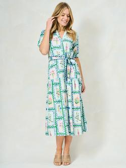 Hope & Ivy The Lilith Botanical Floral Print Belted Midi Shirt Dress, Blue/Multi - view 2, Blue/Multi