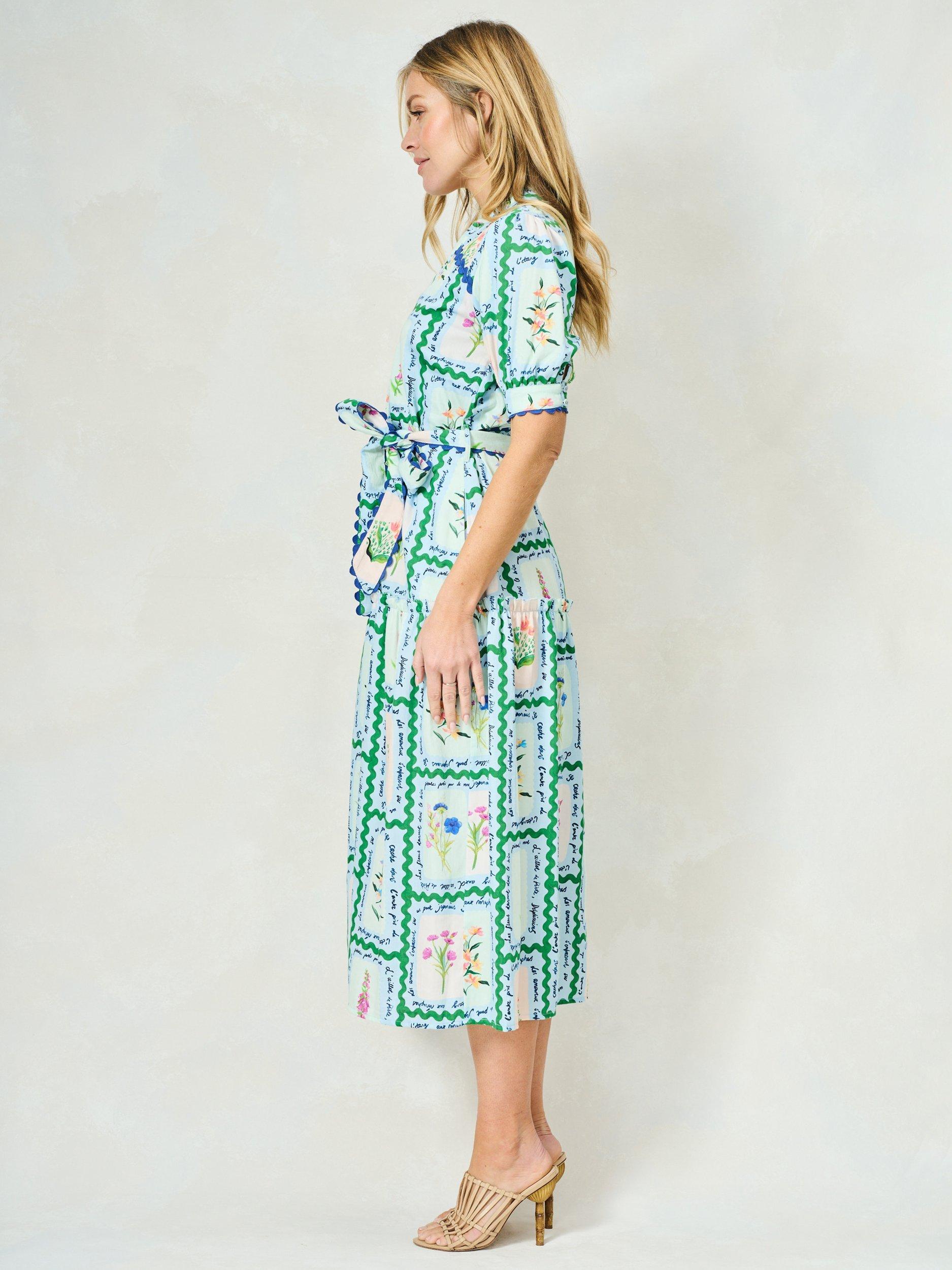 Product image 3 of 6, which shows Hope & Ivy The Lilith Botanical Floral Print Belted Midi Shirt Dress, Blue/Multi, 8