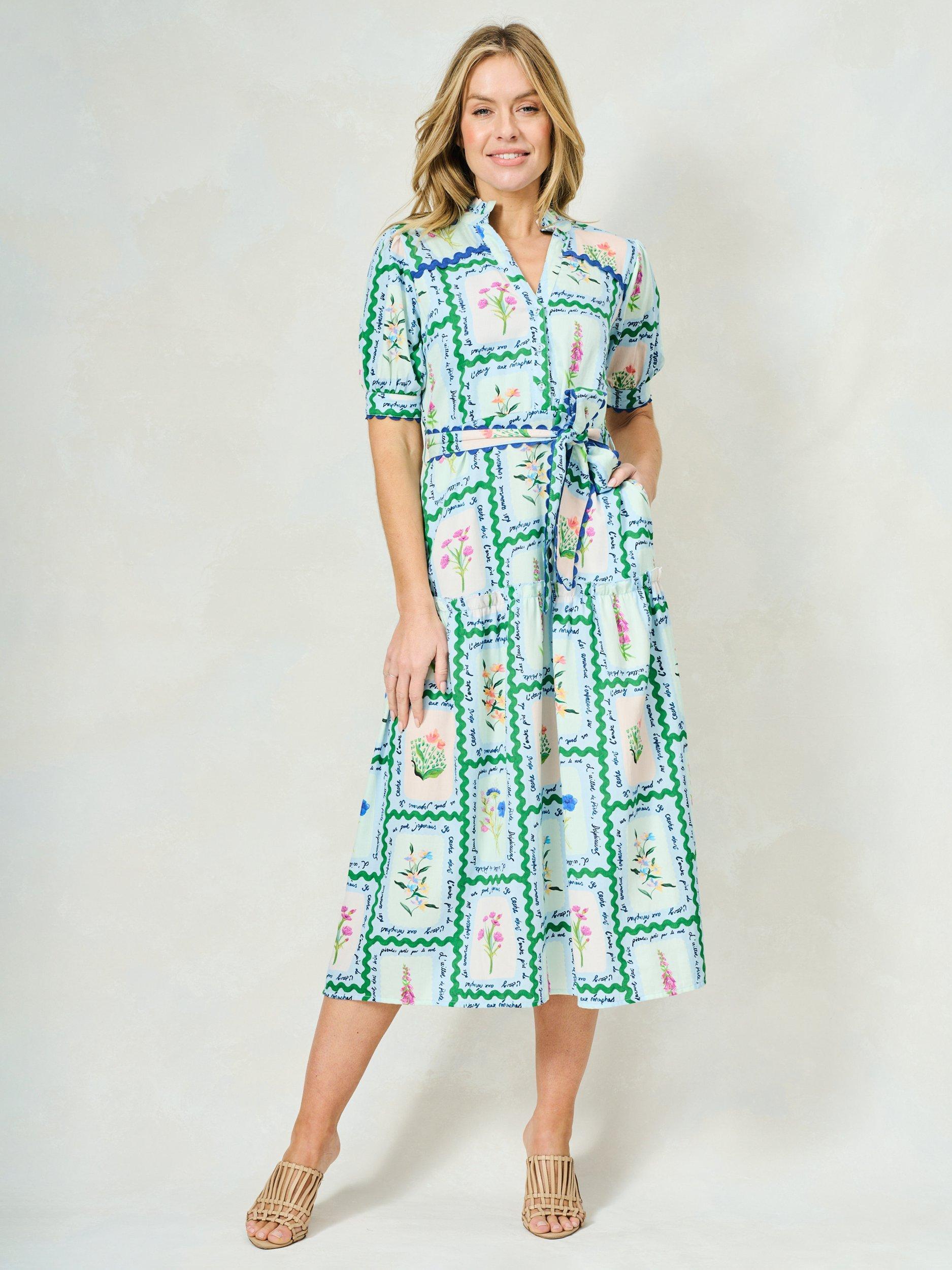 Product image 4 of 6, which shows Hope & Ivy The Lilith Botanical Floral Print Belted Midi Shirt Dress, Blue/Multi, 8