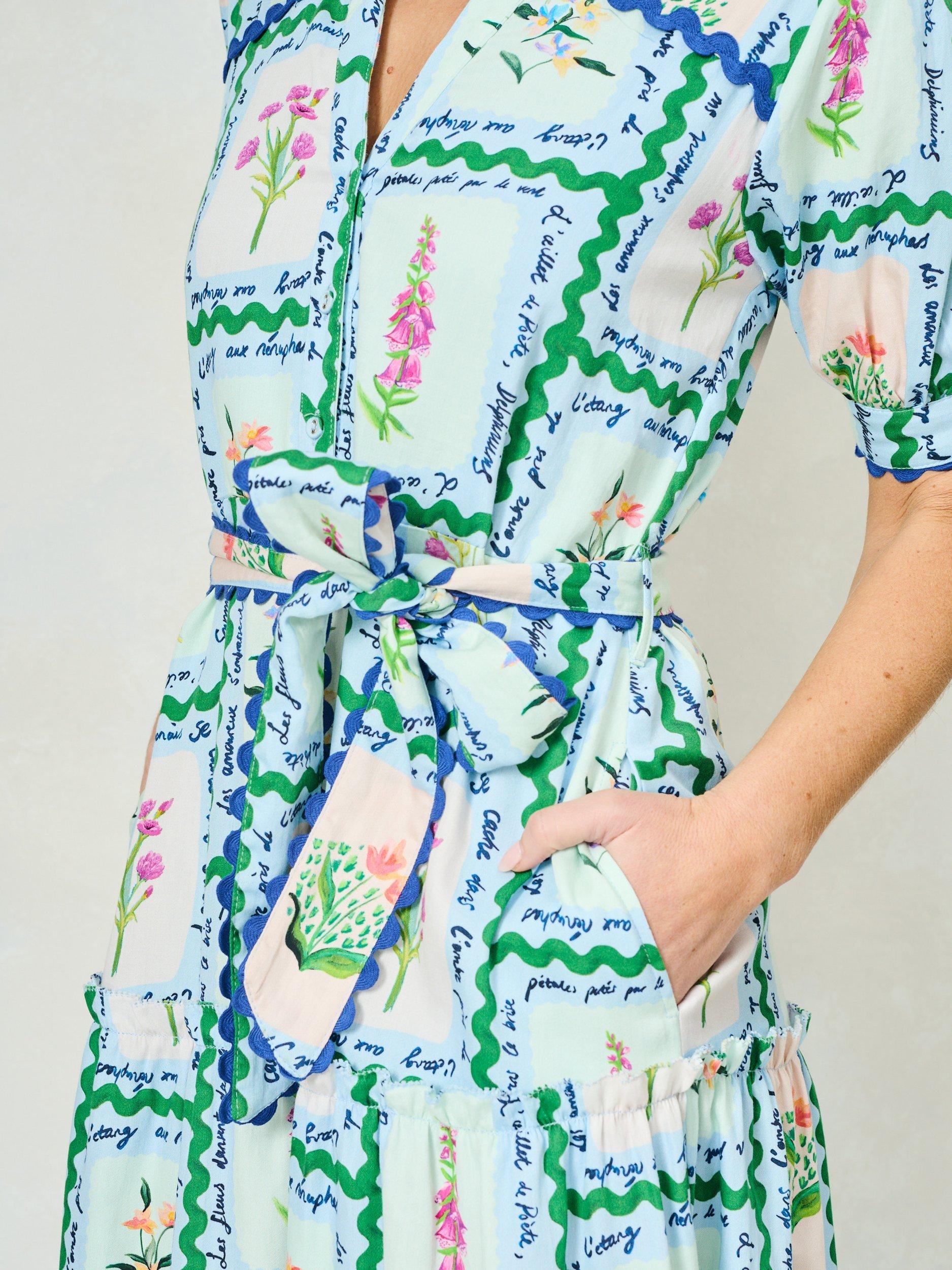 Product image 5 of 6, which shows Hope & Ivy The Lilith Botanical Floral Print Belted Midi Shirt Dress, Blue/Multi, 8