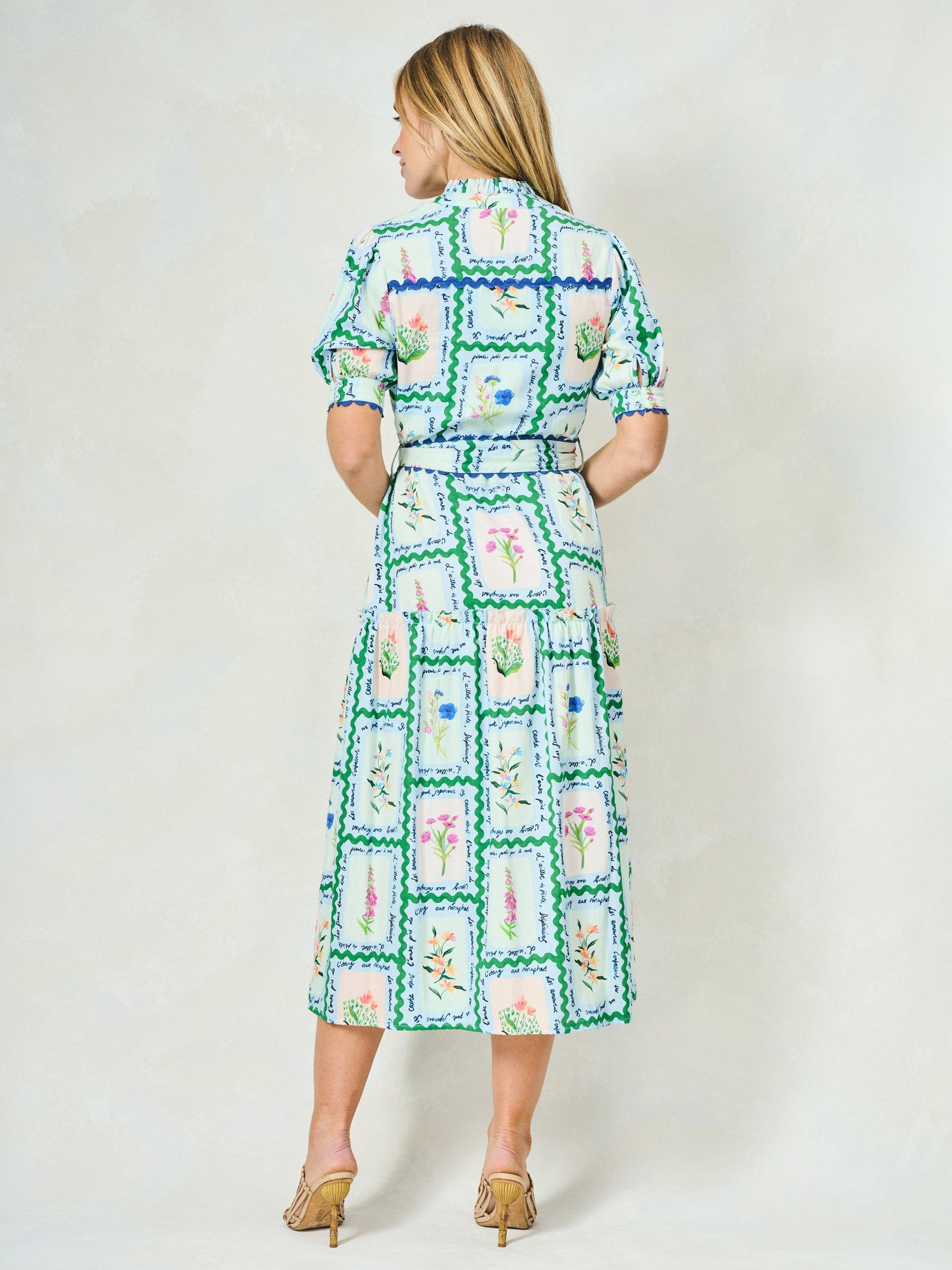 Product image 6 of 6, which shows Hope & Ivy The Lilith Botanical Floral Print Belted Midi Shirt Dress, Blue/Multi, 8