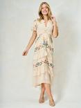 Hope & Ivy The Lucienne Embroidered Ruffle Georgette Midi Dress, Cream/Multi