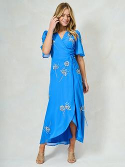 Hope & Ivy The Mallory Embellished Wrap Maxi Dress, Blue, Blue