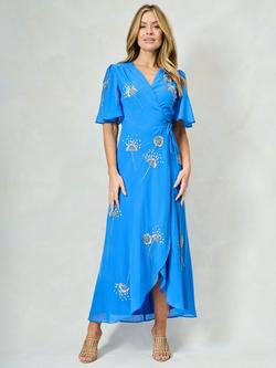 Hope & Ivy The Mallory Embellished Wrap Maxi Dress, Blue - view 2, Blue