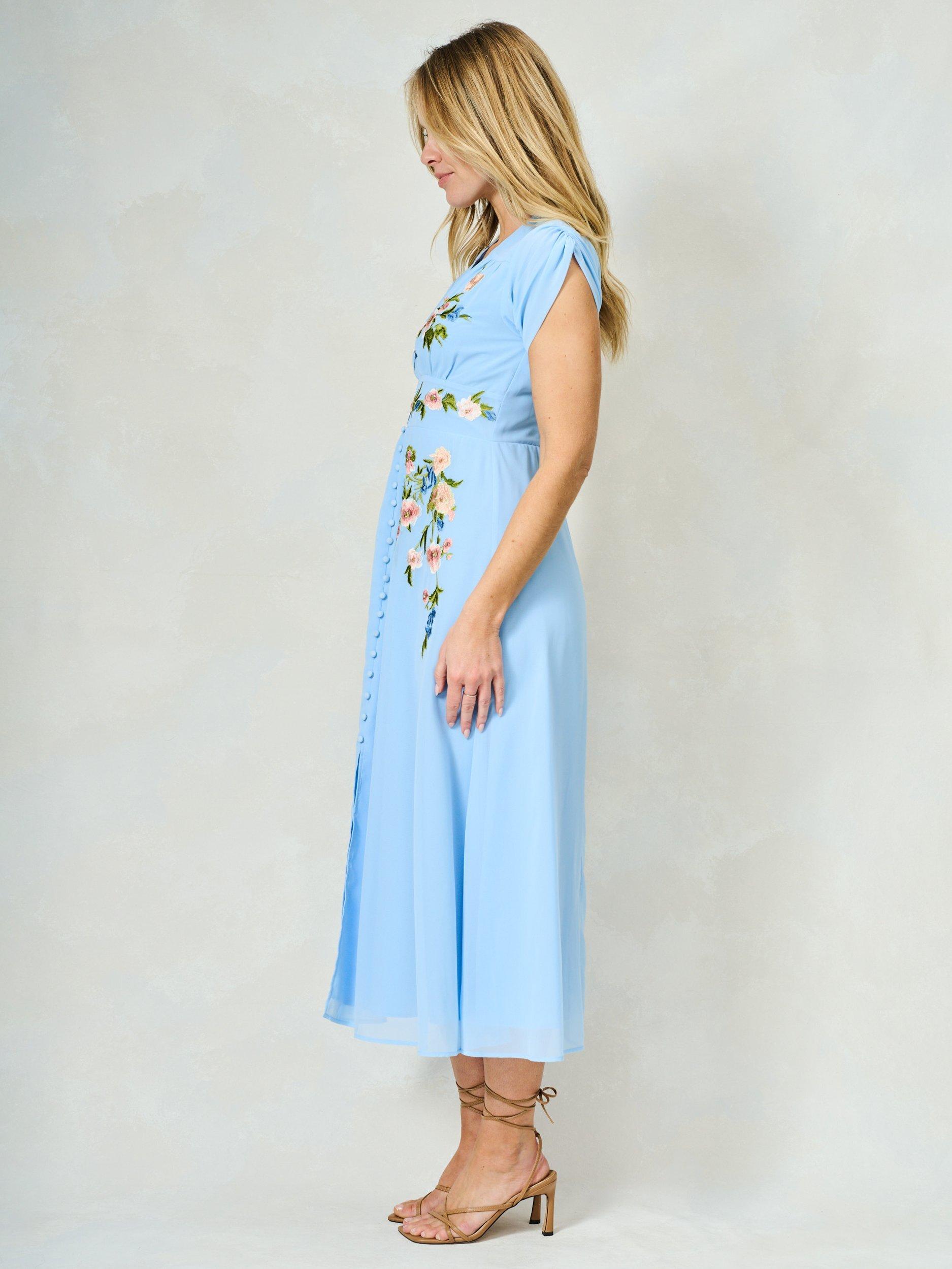 Product image 2 of 5, which shows Hope & Ivy The Maude Embroidered Floral Dress, Light Blue/Multi, 8