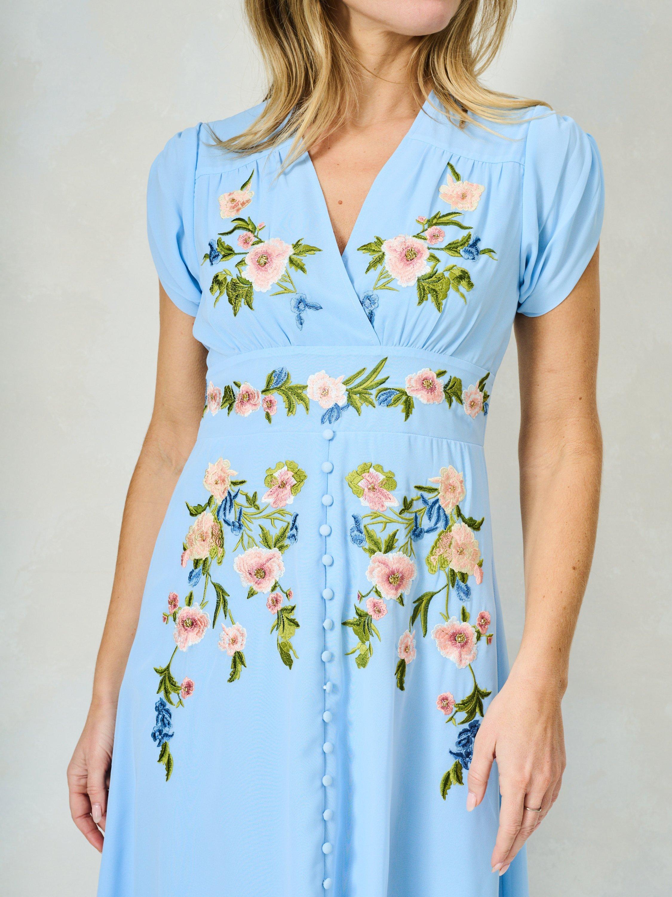 Product image 5 of 5, which shows Hope & Ivy The Maude Embroidered Floral Dress, Light Blue/Multi, 8
