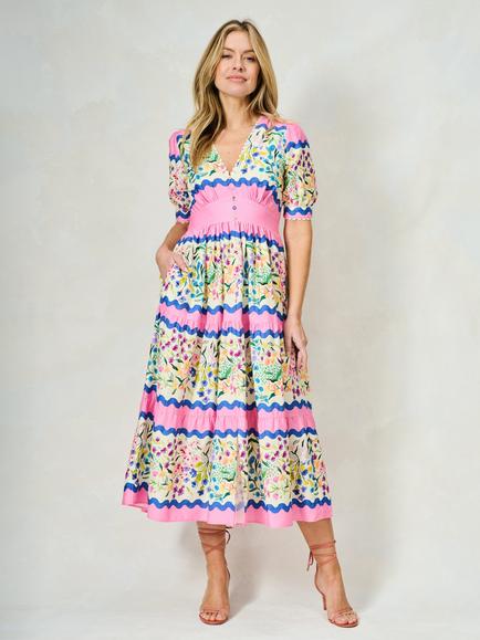 Hope & Ivy The Meredith Stripe Tea Dress, Pink/Multi, Pink/Multi