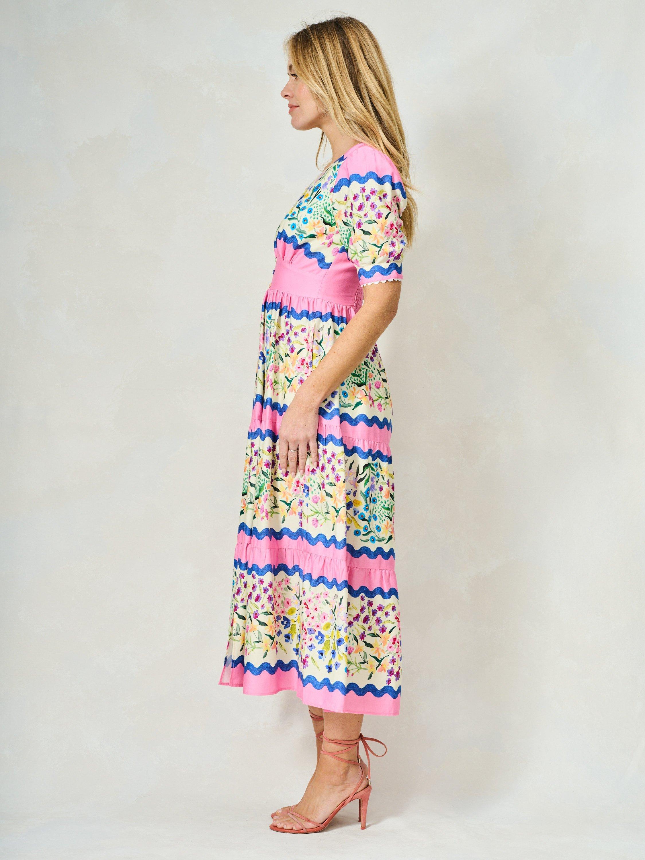 Product image 3 of 6, which shows Hope & Ivy The Meredith Stripe Tea Dress, Pink/Multi, 8