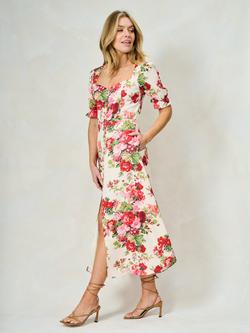 Hope & Ivy The Miranda Satin Floral Puff Sleeve Maxi Dress, White/Multi - view 2, White/Multi