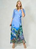 Hope & Ivy The Nadia Scene Print Ruffle Wrap Dress, Blue/Multi