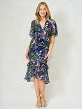 Hope & Ivy The Naomi Floral Ruffle Peplum Tea Dress, Navy/Multi