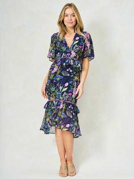 Hope & Ivy The Naomi Floral Ruffle Peplum Tea Dress, Navy/Multi, Navy/Multi