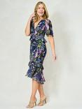 Hope & Ivy The Naomi Floral Ruffle Peplum Tea Dress, Navy/Multi