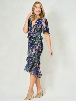Hope & Ivy The Naomi Floral Ruffle Peplum Tea Dress, Navy/Multi - view 2, Navy/Multi